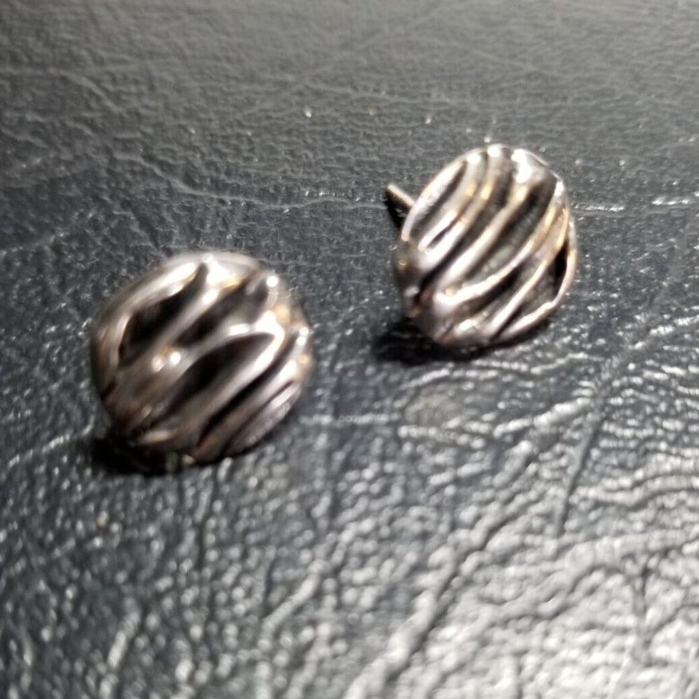 925 Sterling Silver Handcrafted Oxidized Cascading Waves Small Round Earrings